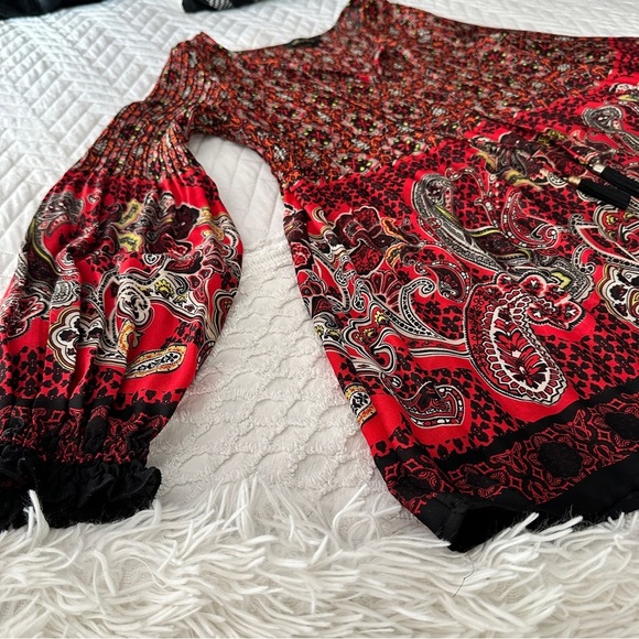 Melissa Paige Boho Peasant Tunic Top Red Paisley Print Long Sleeve Size M - Picture 10 of 16